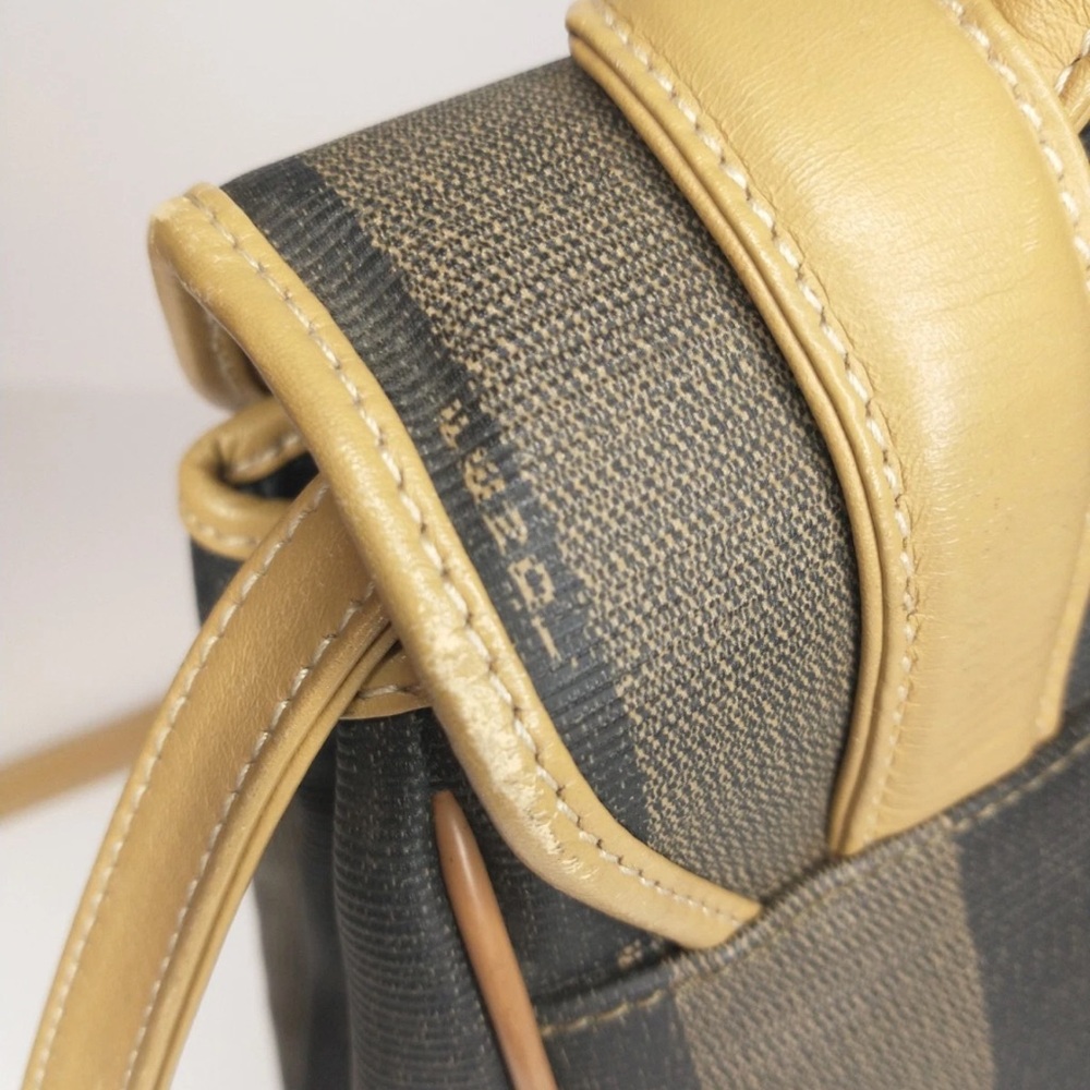 Fendi Pequin Black & Tan Striped Handbag/Crossbody Bag with Leather Trim. - Picture 15 of 17
